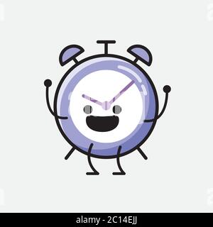 An illustration of Cute Alarm Clock Mascot Vector Character in Flat Design Style Stock Vector