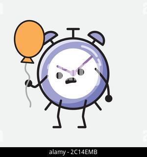An illustration of Cute Alarm Clock Mascot Vector Character in Flat Design Style Stock Vector