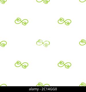 Seamless eco pattern. infinity sign with leaves arrows eco recycle. reuse ornament on white background. Green flat vector wallpaper. Leaf ecology circ Stock Vector