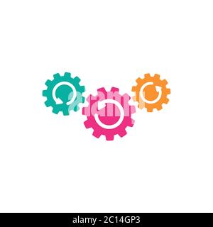 colorful gears with arrows. Flat icon isolated on white. Vector illustration for technology or innovation. Technology symbol. Gear Integration. Transm Stock Vector