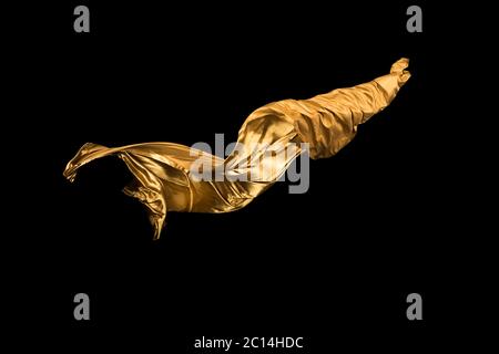 golden soft satin flying in wind on background Stock Photo