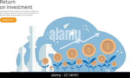 return investment ROI or growth business finance concept. increase profit stretching rising up. flat style vector illustration of market data Stock Vector