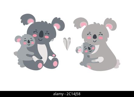Koala family set. Happy parents and children hugging each other. Vector illustration in cute flat style Stock Vector