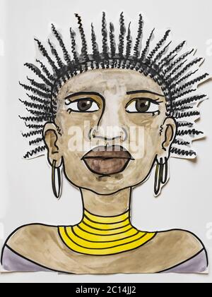 kids drawings black woman face with afro hair