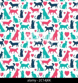 Vector seamless pattern with cats and dogs Stock Vector