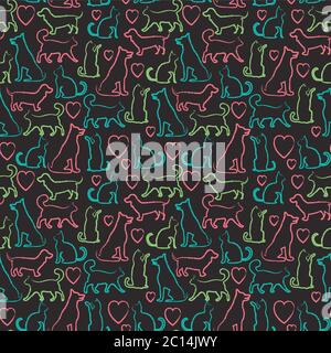Vector seamless pattern with cats and dogs on blackboard Stock Vector