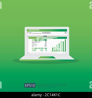 SEO data analytic, spreadsheet on screen. business finance analysis audit with graphs charts. Return on investment ROI concept. increase profit Stock Vector
