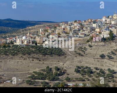 Israel, Galilee. Aerial view of an Arab village built on a mountain side Stock Photo