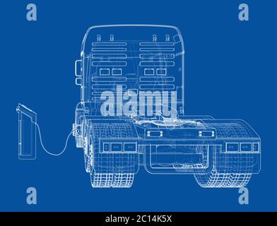 Electric Truck Charging Station Sketch. Vector Stock Vector