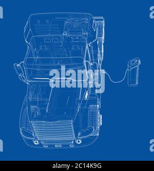 Electric Truck Charging Station Sketch. Vector Stock Vector