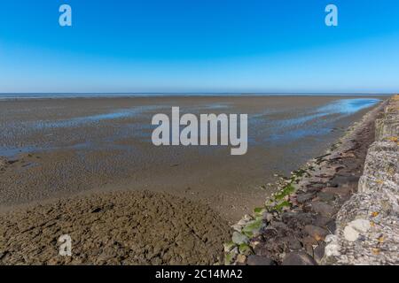 Tidal creeks in the wadden sea at low tide, North Sea near the island of Neuwerk, Federal State of Hamburg, North Germany, Unesco World Heritage Stock Photo