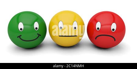 smiley icon face expression emotion positive neutral negative tricolor red green yellow Stock Photo