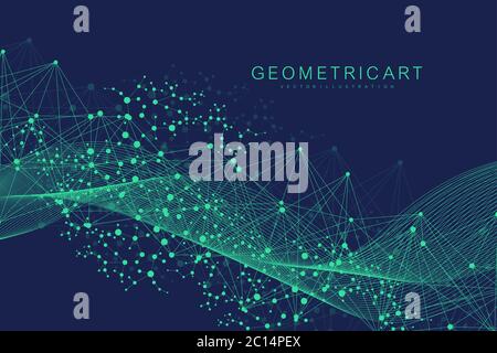 Geometric abstract background with connected line and dots. Structure molecule and communication. Big Data Visualization. Medical, technology, science Stock Vector