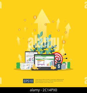 big data analysis on screen. SEO analytic or spreadsheet business audit with graphs and charts. Return on investment ROI concept. business to success Stock Vector