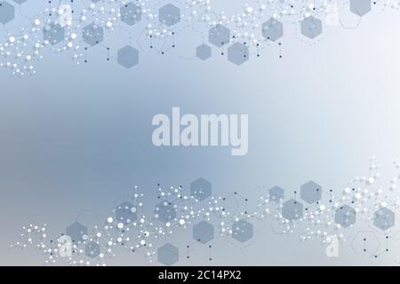 Science network pattern, connecting lines and dots. Technology hexagons structure or molecular connect elements. Stock Vector