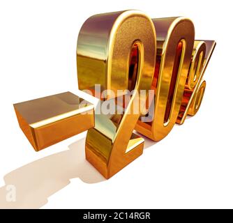 3d Gold 20 Twenty Percent Discount Sign Stock Photo