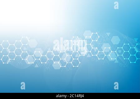 Science network pattern, connecting lines and dots. Technology hexagons structure or molecular connect elements. Stock Vector
