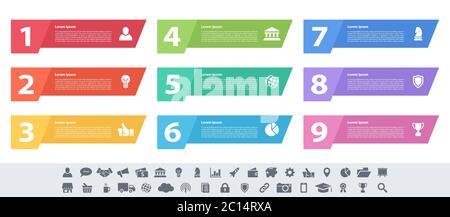Infographic design business concept vector illustration with 9 steps or options or processes represent work flow or diagram or web button banner Stock Vector