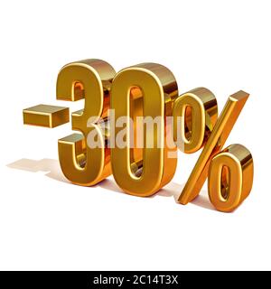 3d Gold 30 Percent Discount Sign Stock Photo