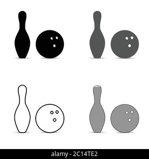 bowling pin and ball silhouette set illustration on white Stock Vector