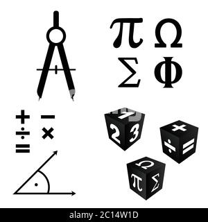 math icons set in black color art illustration Stock Vector