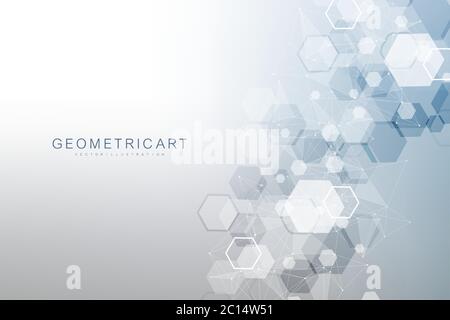Geometric abstract background with connected line and dots. Structure molecule and communication. Big Data Visualization. Medical, technology, science Stock Vector