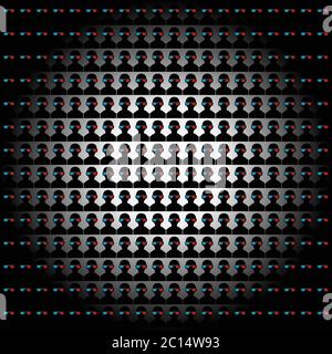 man face with 3d glasses set illustration on black background Stock Vector