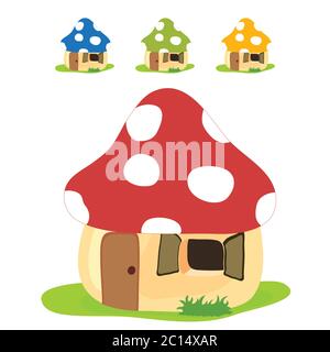 mushroom house vector illustration in four color on white Stock Vector