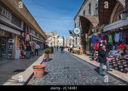 Old souk in historic quarter of Byblos, largest city in the Mount Lebanon Governorate of Lebanon Stock Photo