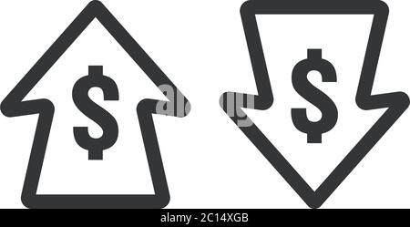 Dollar price up down icon vector. Increasing and decreasing currency ...