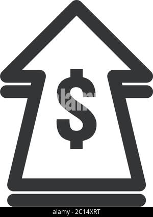 dollar rate increase icon. Money symbol with stretching arrow up. rising prices. Business cost sale icon. cash salary increase. investment growth Stock Vector