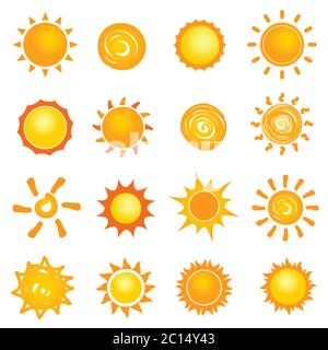sun icon collection set illustration in colorful Stock Vector