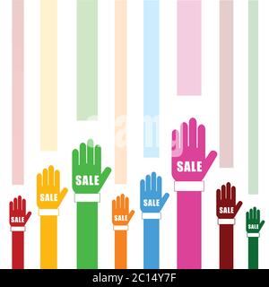 sale on hands set in color art illustration Stock Vector