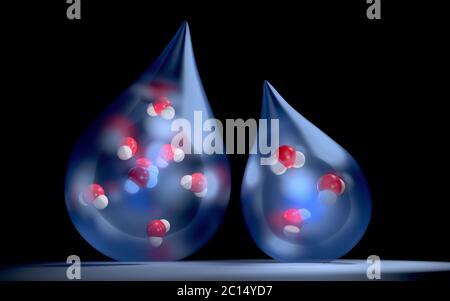 Rain droplets with water molecules. Stock Photo