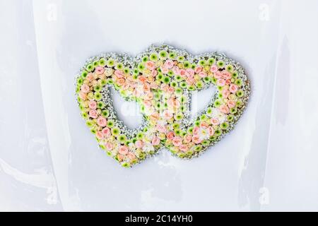 Wedding Bouquet on the Bonnet Stock Photo