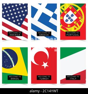 poster with flag in color set art illustration Stock Vector
