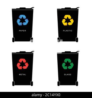 recycle trashcan set with icon on it art illustration Stock Vector