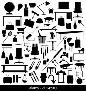 tool set in black color illustration art on white background Stock Vector