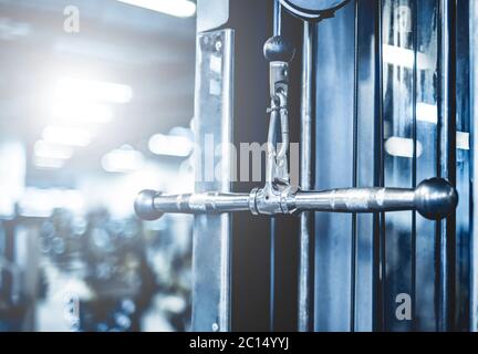 Bar of bodybuilder machine in gym Stock Photo