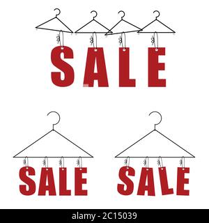 sale on hanger for clothes in red color art illustration Stock Vector