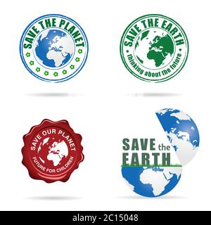 save planet earth sign set illustration in colorful Stock Vector
