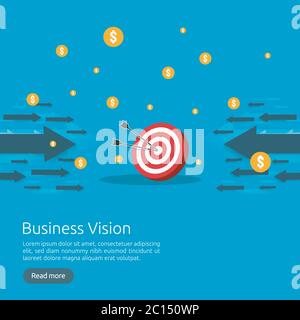 Business vision strategy concept. arrow to achievement goal target. financial success analysis. successful investment income profit. banner flat style Stock Vector
