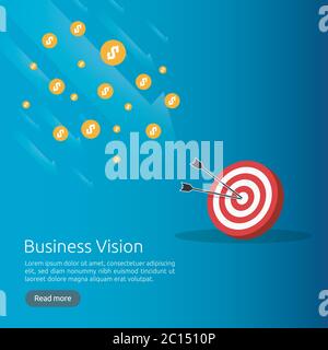 Business vision strategy concept. arrow to achievement goal target. financial success analysis. successful investment income profit. banner flat style Stock Vector