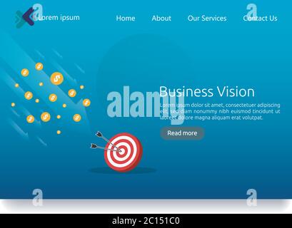 Business vision strategy concept. arrow to achievement goal target. financial success analysis. successful investment income profit. banner flat style Stock Vector