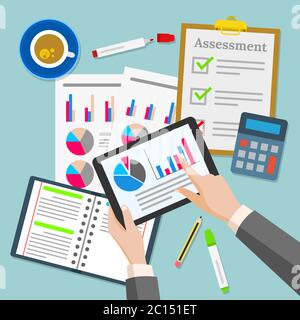 Vector illustration of the composition of items on a businessman's desk. Suitable for illustration from busy office worker. Stock Vector