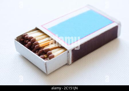 boxes of matches on a white background closeup Stock Photo