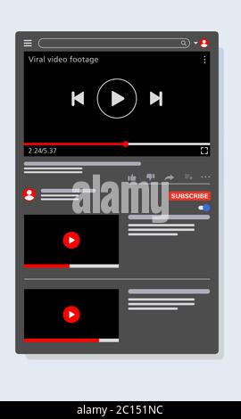 Vector illustration of a video viewer web page. Suitable for promotion of the latest video channels, layout templates, and user interface from webpage Stock Vector