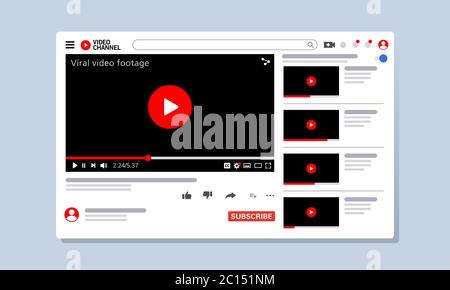 Vector illustration of a video viewer web page. Suitable for promotion of the latest video channels, layout templates, and user interface from webpage. Stock Vector