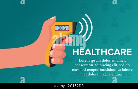 Vector illustration of the use of an infrared thermometer. Suitable for health banners, Check body temperature with thermometer. Stock Vector