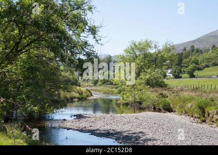The Afon Lledr near the village of Dolwyddelan in the Lledr Valley lying between Blaenau Ffestiniog and Betws-y-Coed Snowdonia North Wales Stock Photo